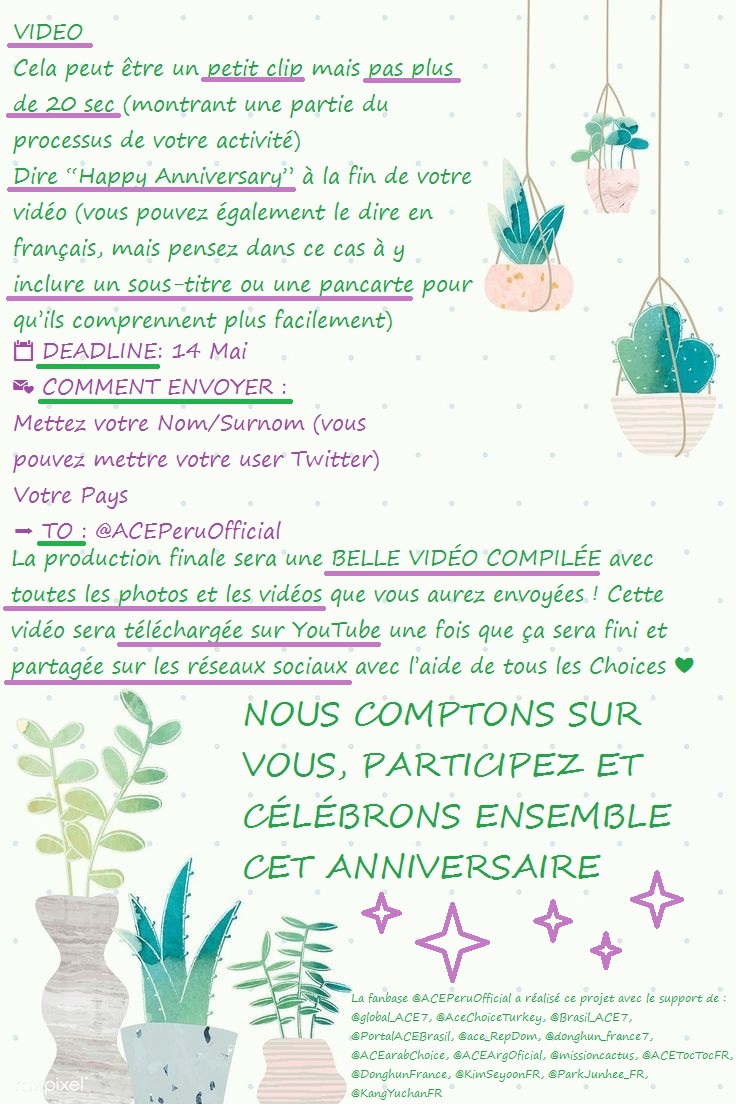 missioncactus's tweet photo. Nos partenaires @DonghunFrance, @KimSeyoonFR, @ParkJunhee_FR, @KangYuchanFR, @ACETocTocFR et nous-même nous associons à d'autres fanbases internationnales pour vous proposer un nouveau projet à l'occasion de l'anniversaire des débuts des garçons ! Plus d'infos en images 🤗🥰 https://t.co/atY6ADXkxA