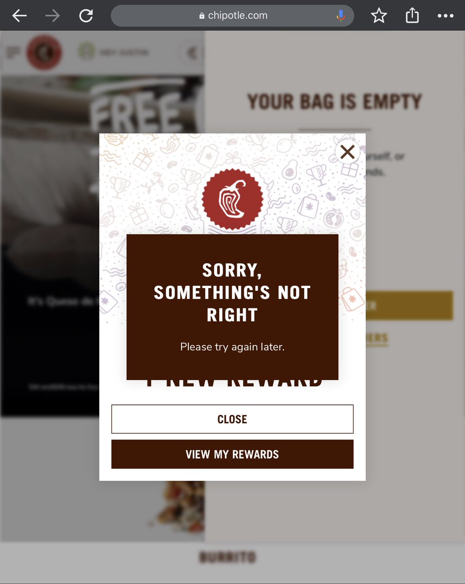 BarefootJustin's tweet photo. When @ChipotleTweets won’t let you order Chipotle 😕 https://t.co/SK6cxcMKCX