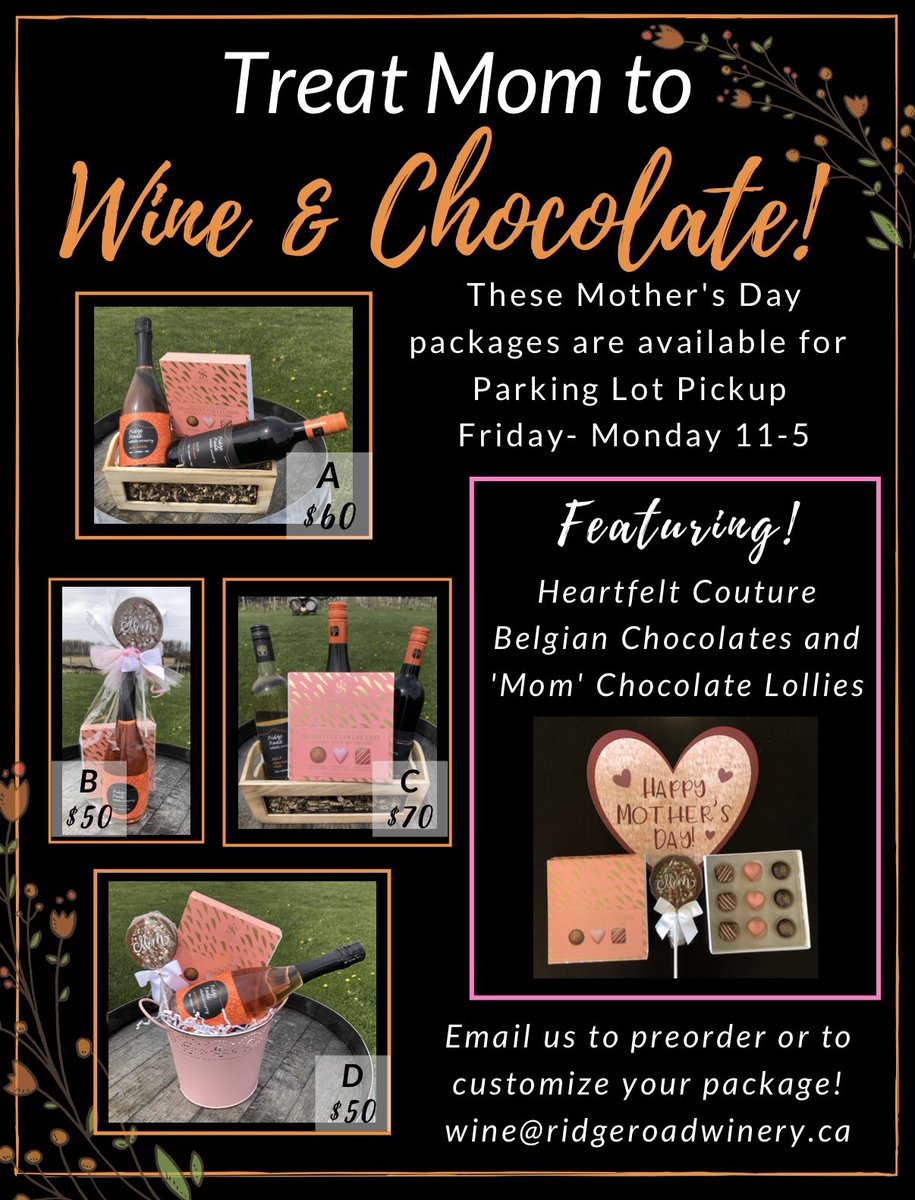 Mother’s Day wine and chocolate packages available!
#treatmom #supportlocal #mothersdaygift #VQAatHome