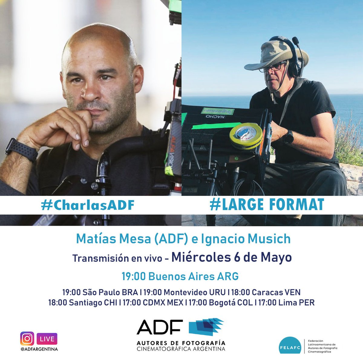 AdFcine's tweet photo. Continuamos con las #CharlasADF
🎥Mañana miércoles 6 de Mayo 19hs ARG, Matías Mesa (ADF) junto a Ignacio Musich conversarán sobre el tema #LargeFormat.
Los esperamos en https://t.co/vTsWOoKDr8
#cinematographer #cinematography #largeformat #focuspulling #cameraassistant https://t.co/pEkIymGH4v