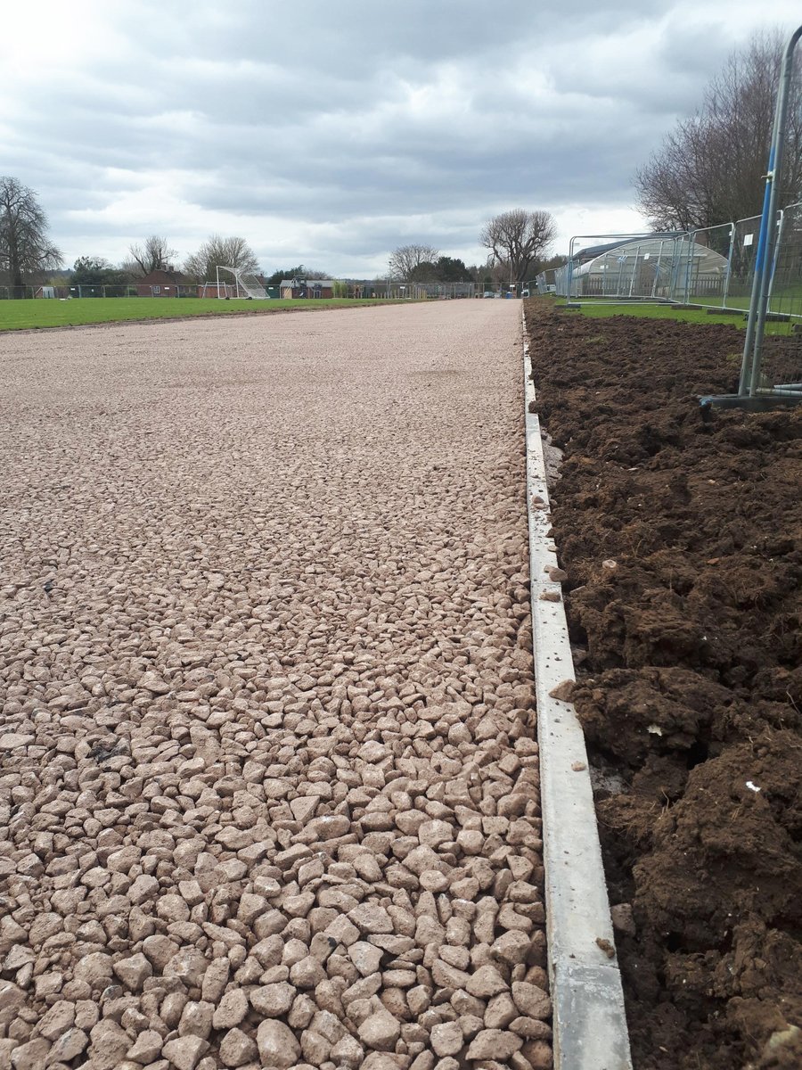 Great to see work safely kicking back off again at a local school, where we're constructing a colour-coated macadam athletics track and polymeric sprint straight.  #schoolsport #athleticstrack #sportsconstruction #sportscontractor