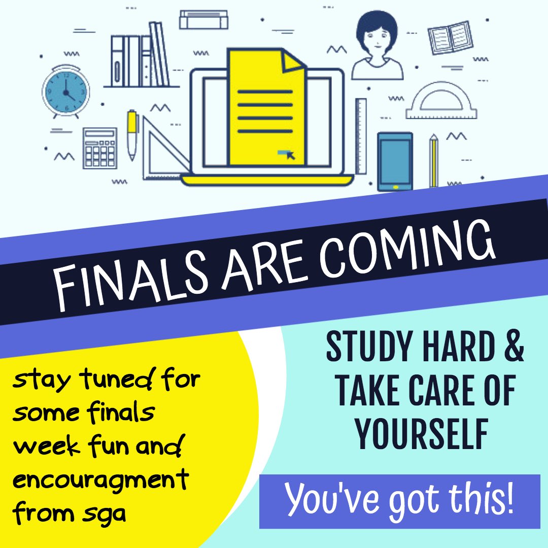 txwesSGA's tweet photo. Finals are coming up, and SGA has your back! Please take care of yourself during this time. Remember, you got this!💙 https://t.co/4vJjJY5P5U