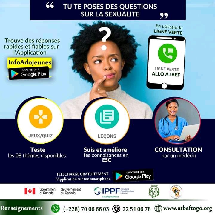 Des questions sur la santé de la reproduction trottent dans votre tête sans réponses ? Profitez de la ligne verte de InfoAdoJeunes et discutez de tous les sujets liés à la Santé de la Reproduction. Application disponible sur Playstore👉👉👉 play.google.com/store/apps/det…