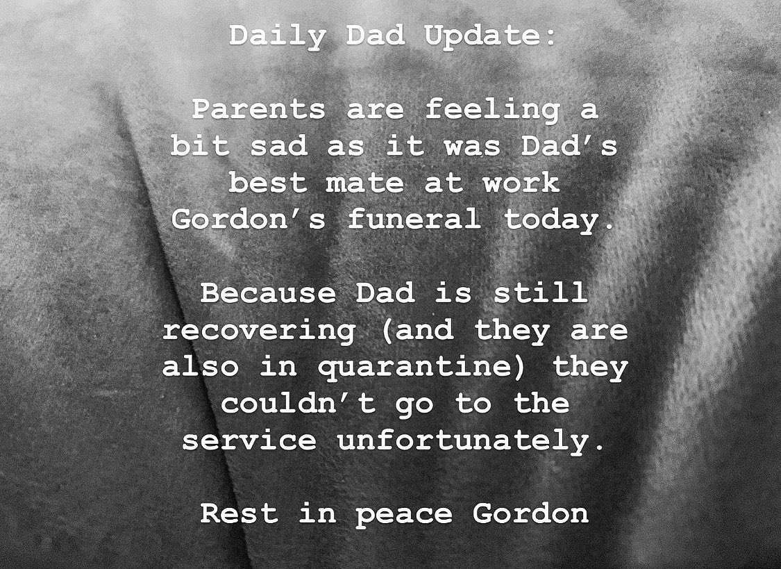 Daily Dad Update. #ripgordon #gordonballard #ripgordonballard #las #londonambulanceservice #covid #covid19 #coronavirus #dad #dadupdate #stayhome  #hospital #nhs #nhsheroes #homefromhospital #oxygen #quarantine #inquarantine