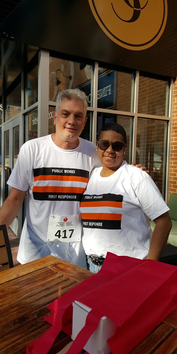 APWABrad's tweet photo. APWA Member Services Specialist Christine Robinson and I wore the new First Responder shirts in June of 2018, when we participated in the American Heart Association 5K walk/run.
#apwamembership #publicworksfirstresponders #apwabrad #apwatweets https://t.co/PXeLKGlIml