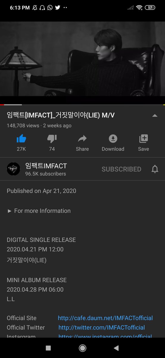 nflyingrl's tweet photo. √ imfact - lie (200505) #StreamLie @imfact_twt @IMFACTofficial https://t.co/oJ25hPymJ9 https://t.co/lfq5MUxoh6