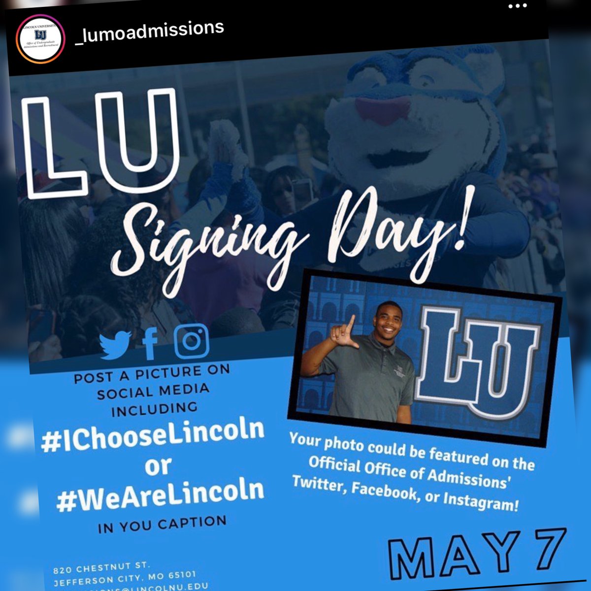 lumohonors's tweet photo. It’s not too late to become an honors scholar and not too late to shine! LU Signing Day is May 7 and we wanna take social media by storm. Apply to the HP today. Link in bio. #IChooseLincoln https://t.co/8ykHA6Ps9C