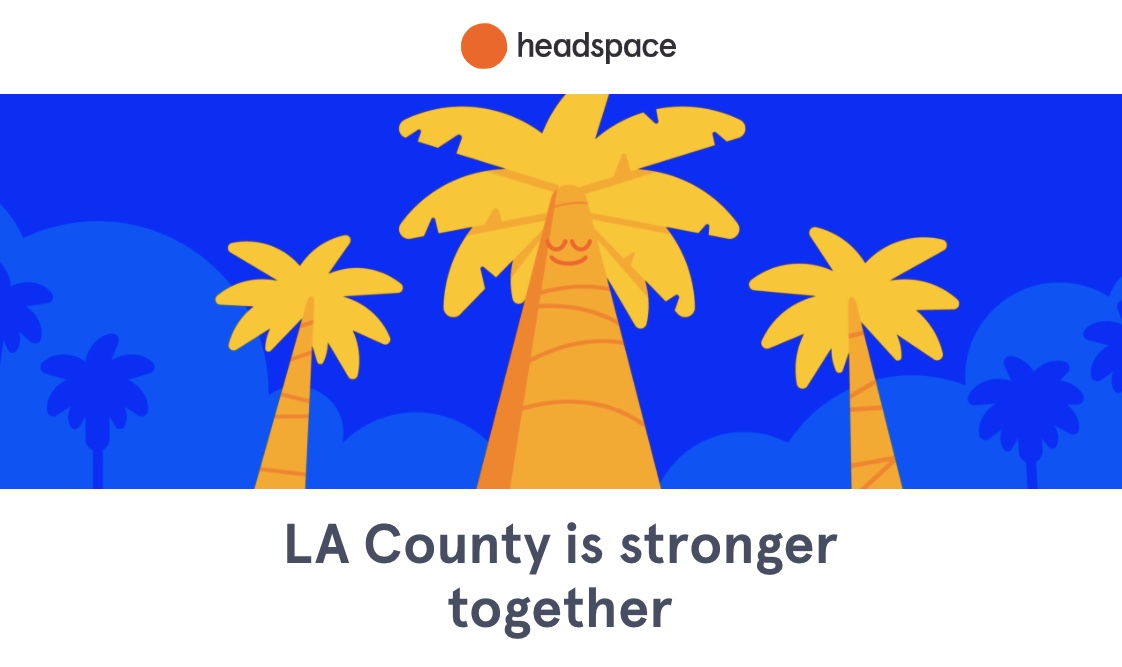 LACity's tweet image. #DidYouKnow the @LACDMH has partnered with @Headspace to offer @LACity and all @CountyofLA residents a free subscription to its wellness and mindfulness platform? For additional wellbeing support, call 800-854-7771 or visit DMH.LACounty.gov.

🟠  headspace.com/lacounty