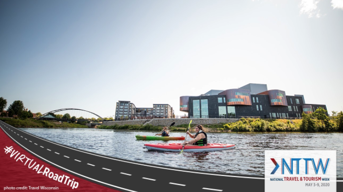 VisitEauClaire's tweet photo. Better late than never! Although the WI stop happened a hour ago, for the next 15 mins, we will be sharing the best of EC. Starting with the confluence of Eau Claire &amp; Chippewa Rivers, this perfect spot to kayak, float or fish.  #nttw20 @PabloCenterEC https://t.co/3KrQH37spz https://t.co/VMoYB4CZAl