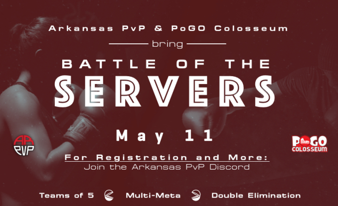 ArkansasPvP's tweet photo. We're so excited to team up with our friends at @pogocolosseum to bring you the next #BattleoftheServers! Sign-ups will be posted in AR PvP. We're ready to see which server is the very best, like no one ever was.. again! https://t.co/NOySTkcOaO