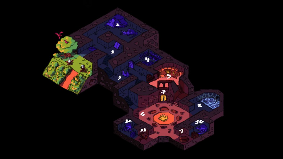 GnarledMonster's tweet photo. A friend suggested to make secondary entrances in the wilderness for each cave complex, so I made a little openning in the lake room (8) of the kobold lair and I'll only know where it leads after making the whole hexcrawl map. #dnd #ttrpg #isomap #dndmap #dndart https://t.co/1nHgHX9YYq