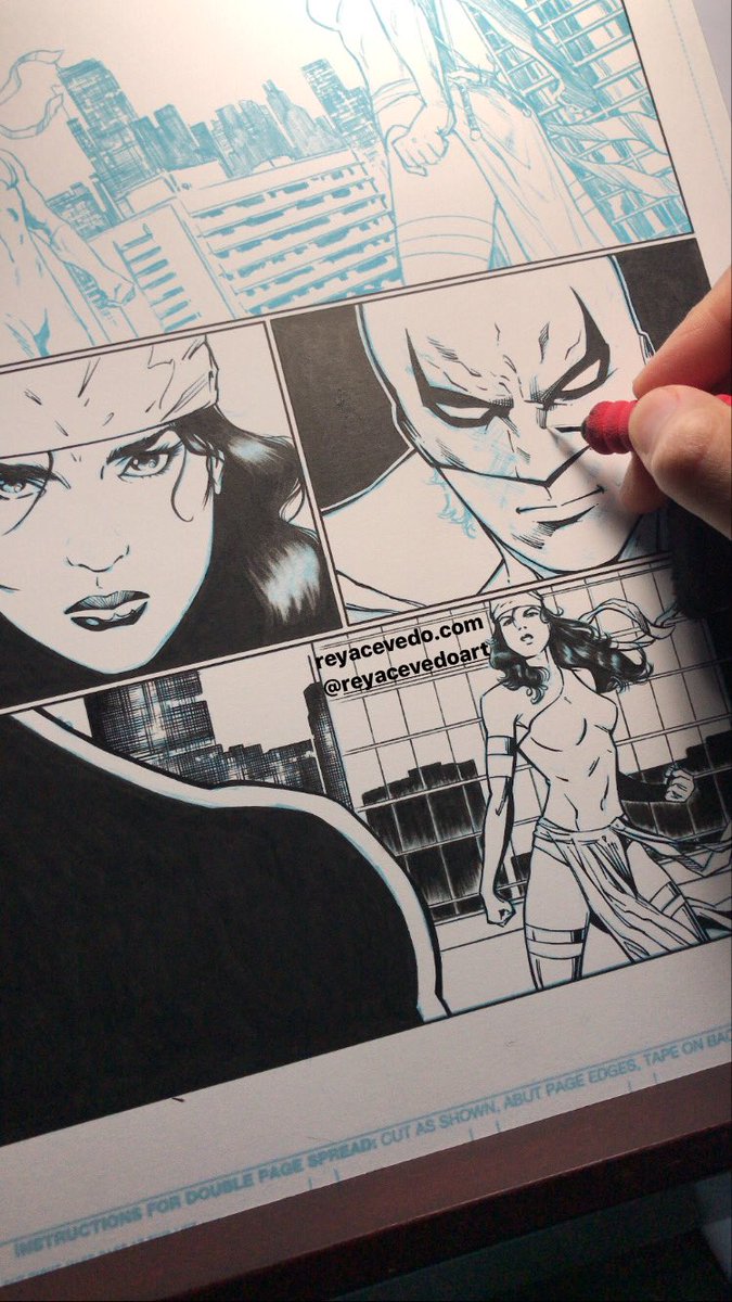 ReyAcevedoArt's tweet photo. W.I.P. My inks over very talented Ace Continuado. #elektra #defenders #ironfist #marvelcomics #sequentialpage #sequentialart #acecontinuado #traditionalart #traditionalinking #comicbook #comicbookinker #crowquill #pentelpocketbrushpen #copicmultiliners #reyacevedoart https://t.co/P8MJVQf2wZ