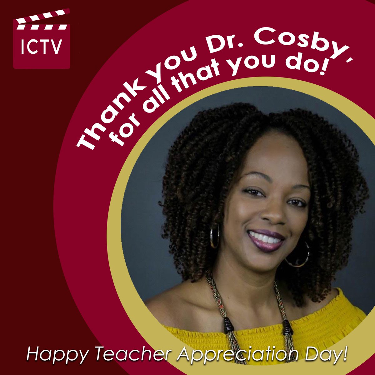 Happy Teacher Appreciation Day from ICTV! We'd like to take this time to thank our club advisor, Dr. Cosby, for all her neverending support and guidance. Let your teachers know you appreciate them today! 🍎✏