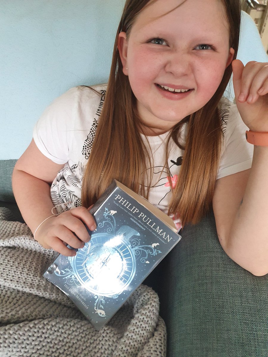 Miss_Fae_'s tweet photo. Just before lockdown we visited the library and Jess chose @PhilipPullman's His Dark Materials trilogy  A little ambitious; but who am I so stand in her way? I'm thrilled to say today she has finished Northern Lights! Woohoo!! #resilience #reward #lockdownlife #1down2togo https://t.co/ifJH59wYV4