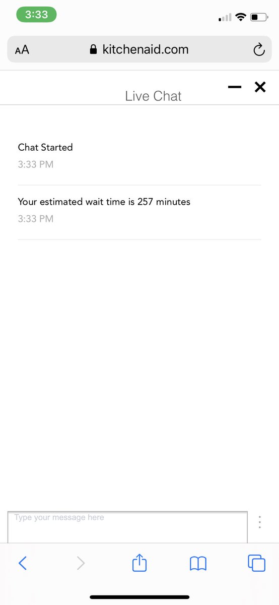 JayG's tweet photo. Trying to live chat about a replacement part. A 4hr wait?!!!! @KitchenAidUSA https://t.co/vPp9lYoYqN