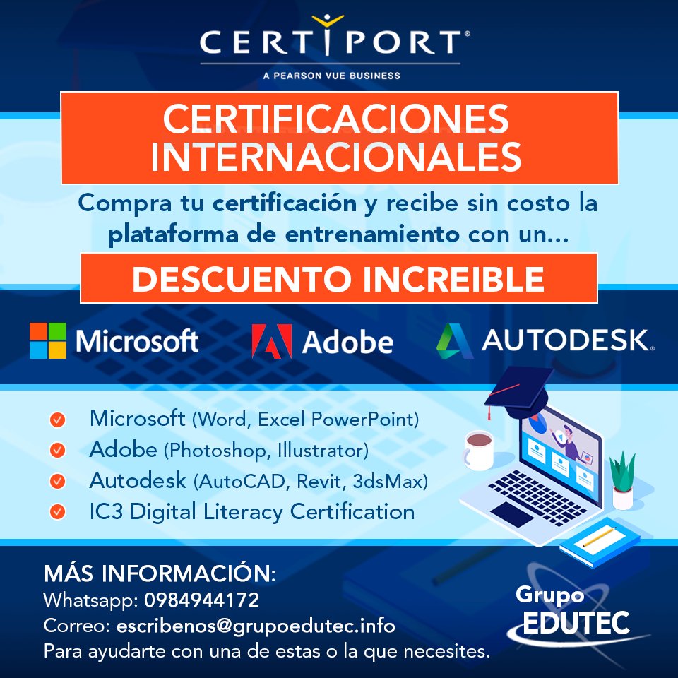 EdutecEcuador's tweet photo. Ahora tienes ahora la oportunidad de obtener una certificación reconocida internacionalmente, que te ayudará a demostrar las habilidades tecnol��gicas necesarias en el mercado laboral actual. https://t.co/VYOE30prVB