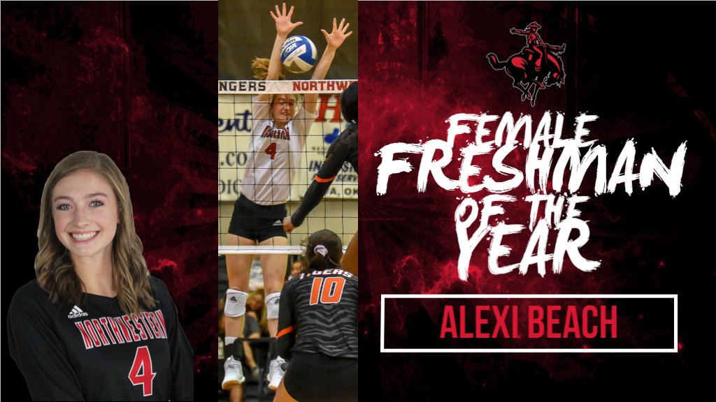NWOSUAthletics's tweet photo. We begin the awards with the Female Freshman of the Year, Alexi Beach. She was the top blocker in the Great American Conference, leading the team to #1 in the GAC #RRR https://t.co/S3Am0kmZLC