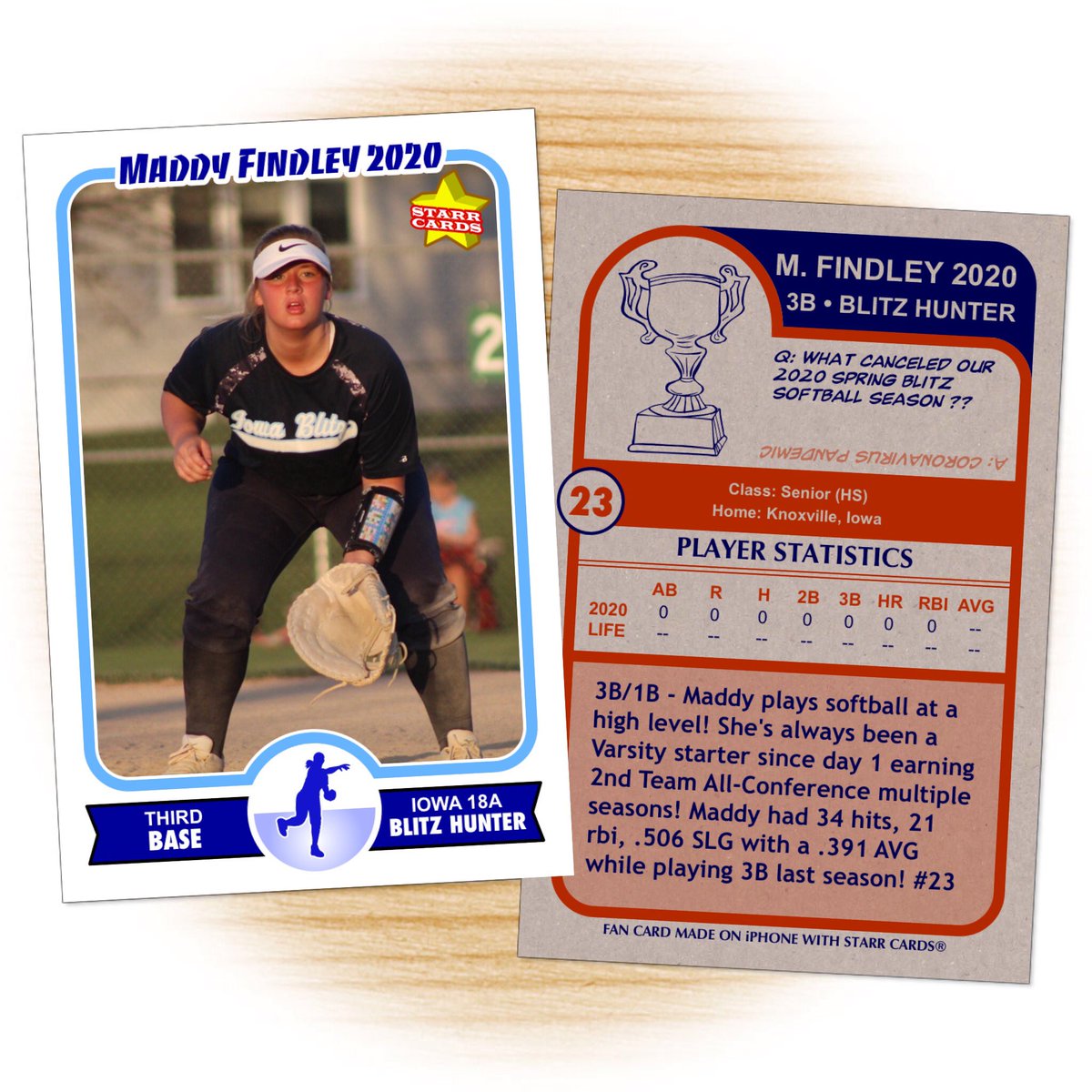 IowaBlitzHunter's tweet photo. #23 Maddy Findley - Senior 3B/1B

Her favorite softball memory was traveling to Florida and Arizona to play softball with some of her best friends! https://t.co/fI5j2hmzue