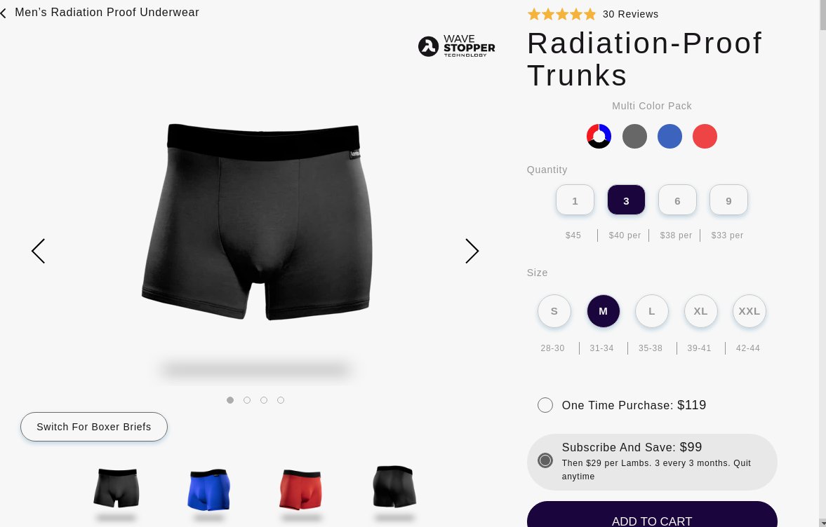Men's Radiation-proof trunks