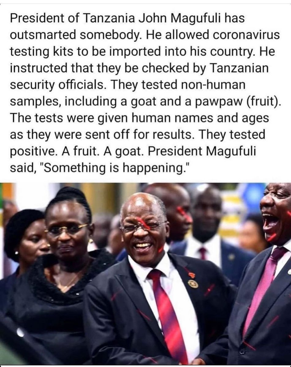 in_vacuo's tweet photo. Presidente de Tanzania suspende pruebas de coronavirus tras detectar que son fraudulentas.
https://t.co/jy3hCaOWod https://t.co/m8yUgpFUWD