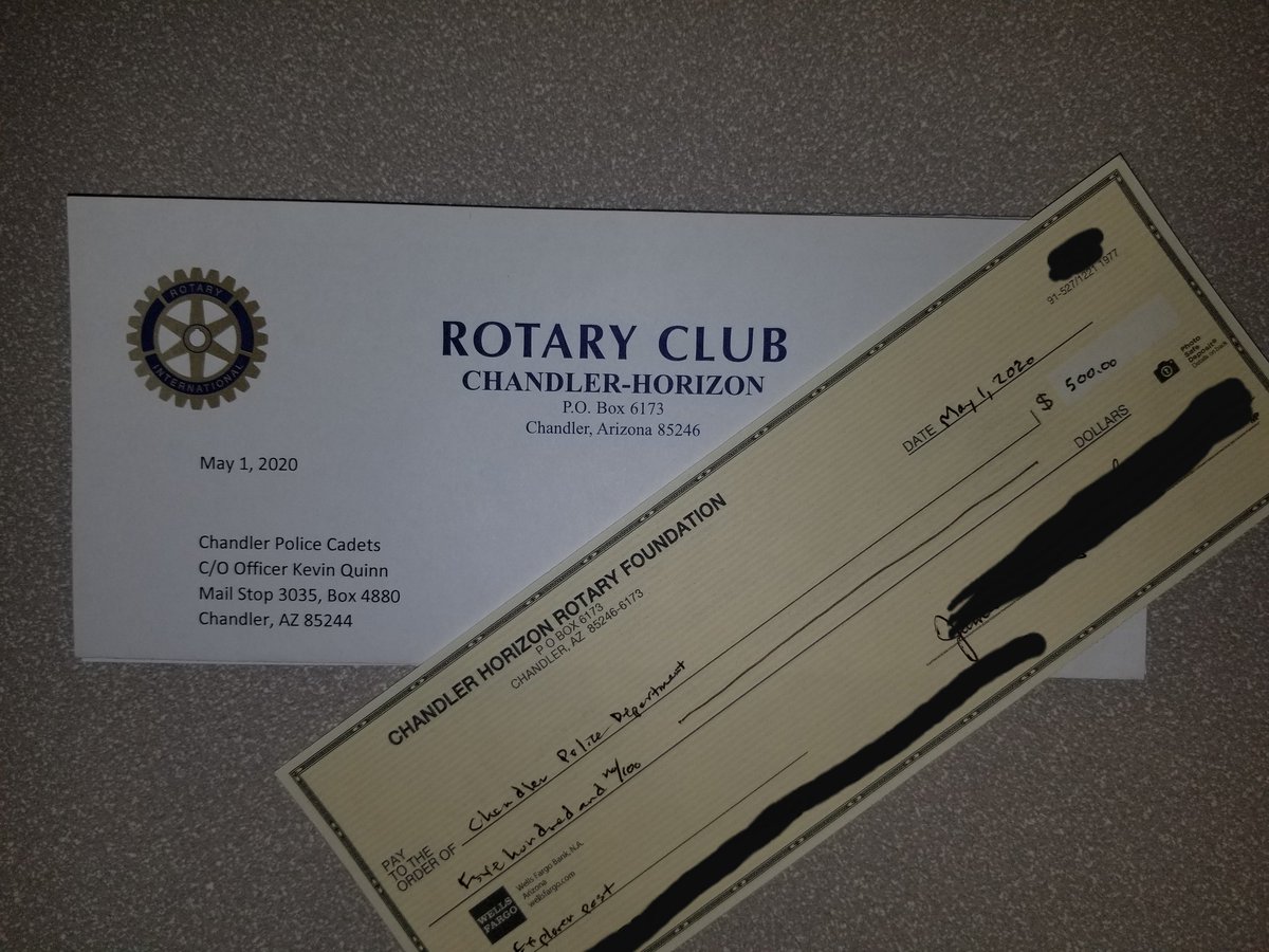 CPDCadets's tweet photo. THANK YOU!! @ChandlerHorizon Rotary Club has once again shown how generous they are with a donation to our Cadet program!!  It is our pleasure to partner with you for the citizens of @cityofchandler @ChandlerPolice https://t.co/yMhCJcuKDB