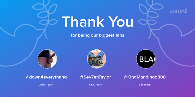 Our biggest fans this week: down4everythang, Sev7enTaylor, KingMandingo888. Thank you! via https://t<a href="/tag/chicago"class="tags"><span>#chicago</span></a><a href="/tag/detriot"class="tags"><span>#detriot</span></a>