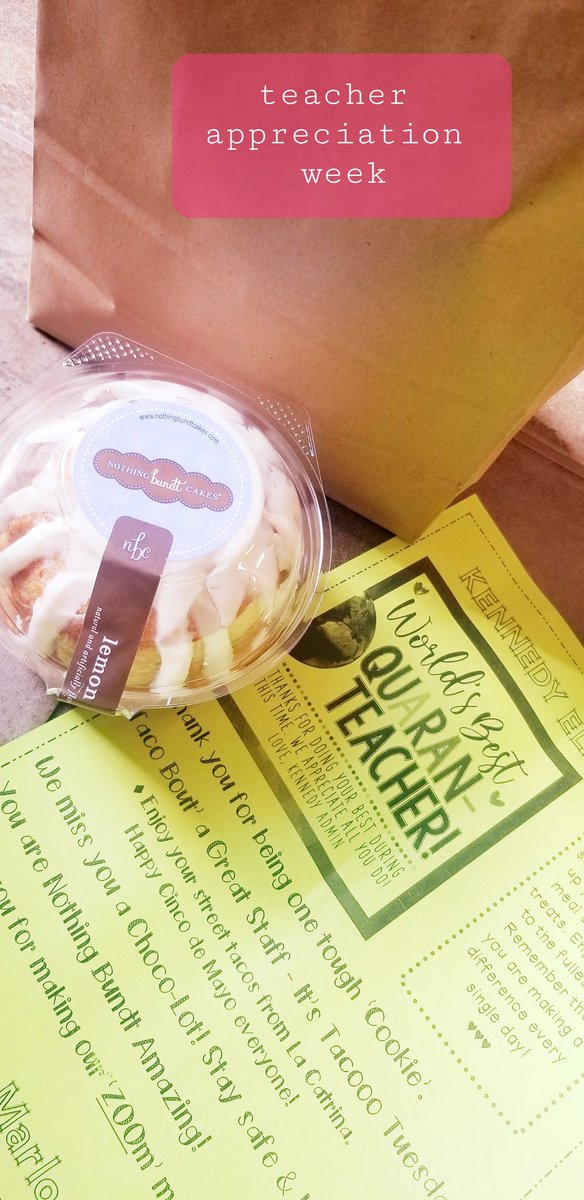 TseCougs's tweet photo. 1st class curbside pickup @KennedyCougs for teacher appreciation week! Thanks for all the goodies! #TeacherAppreciationWeek #grateful #kindness365 #TacoTuesday #bundtcakes #andmore https://t.co/D2ZnuEFuCl