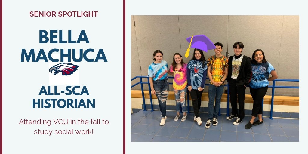 LHS_Eagles_SCA's tweet photo. We missed yesterday so we have two seniors to recognize today!

First we are proud of our historian @bellmachuca ! She came up with our teacher appreciation week theme this year that we get to use next year instead! https://t.co/KFchWBzest