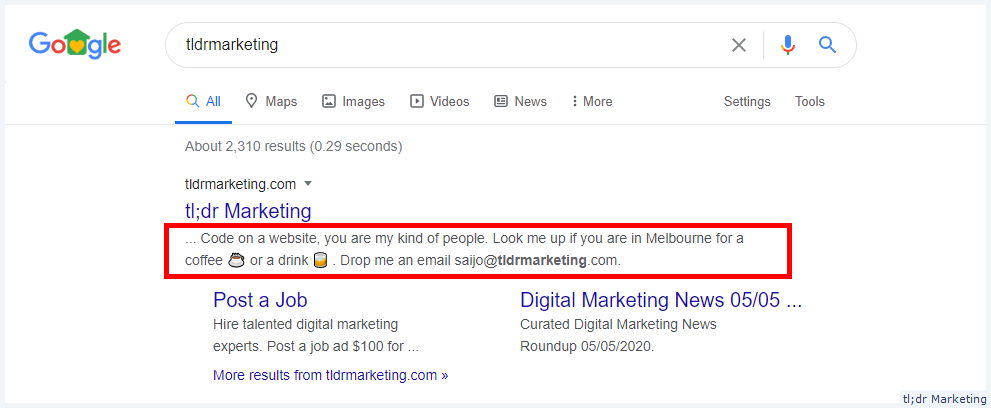 SaijoGeorge's tweet photo. Thanks, Google... Of all the text on the page, you decided to show the bit of text that is hidden on the page as the description. Any idea why my fellow #SEO buddies? #BadGoogle https://t.co/ezEEvW6SWn