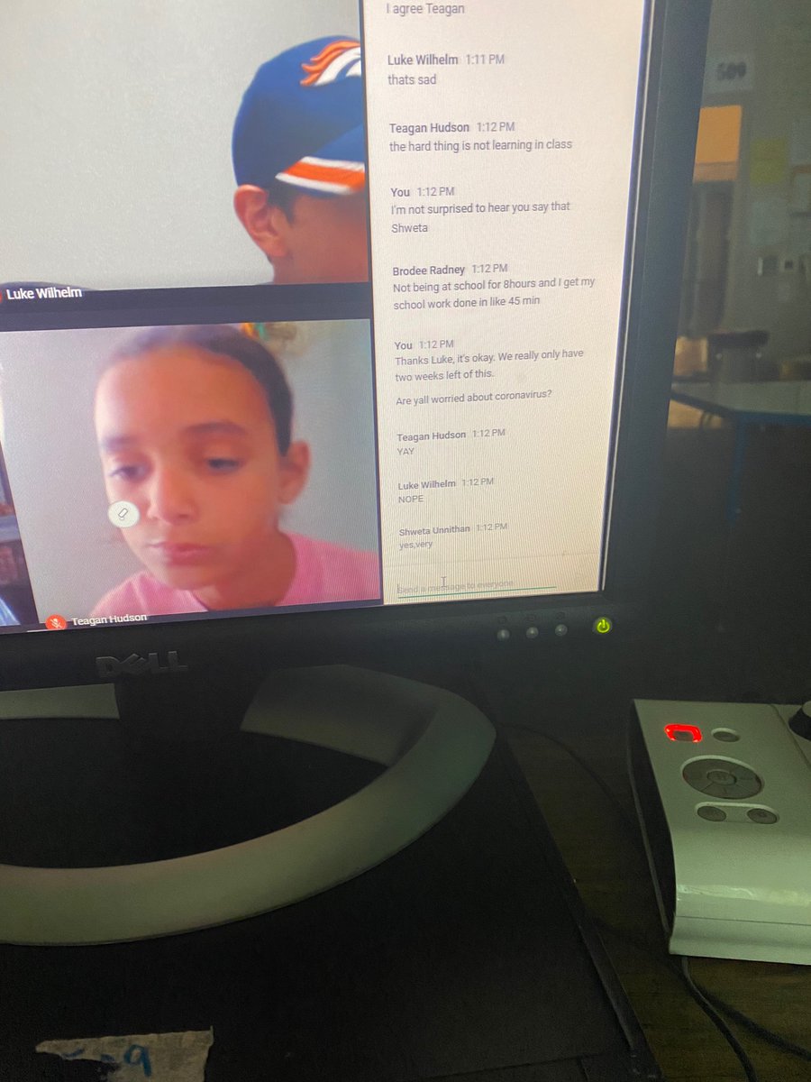 JuleighaHugg's tweet photo. Relevant and much needed social-emotional Google Meet w my Ss today! No video, no mic, just text your response. We discussed corona virus and emotions using some guided questions, I am attaching if you like! @GreenwaysIntSch #CISDRocks https://t.co/skGaHtPGwE