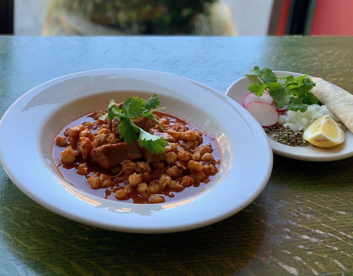 StreetonPolk's tweet photo. Happy Cinco de Mayo! 
Now available at Street for takeout and delivery 
- Pozole Rojo -
Mexican classic pork stew simmered in a Chimayo chile broth with hominy. Served with cilantro, onion, cabbage, radish, and corn tortillas. https://t.co/kaoUKVWl6H