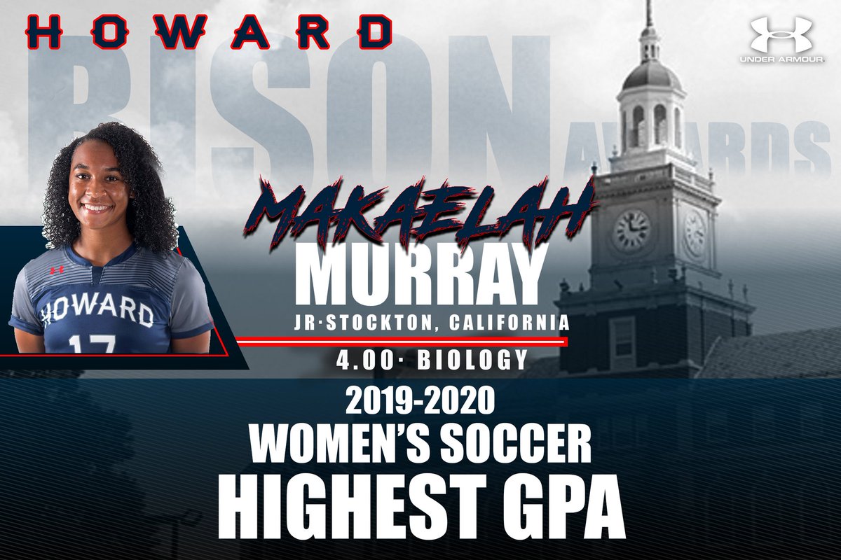 HUBisonSports's tweet photo. Next awards for #BisonAwards2020 is the highest GPAs on both teams! This year's Bison with the highest GPA from @HowardWSoccer is Makaelah Murray! Congratulations! 🔵🔴📚⚽️ #BleedBlue #HowardForward https://t.co/UPM67cosM0