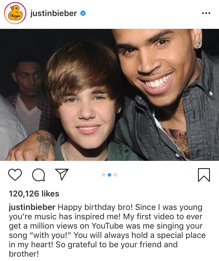 Justin Bieber wishing Chris Brown a happy birthday! 