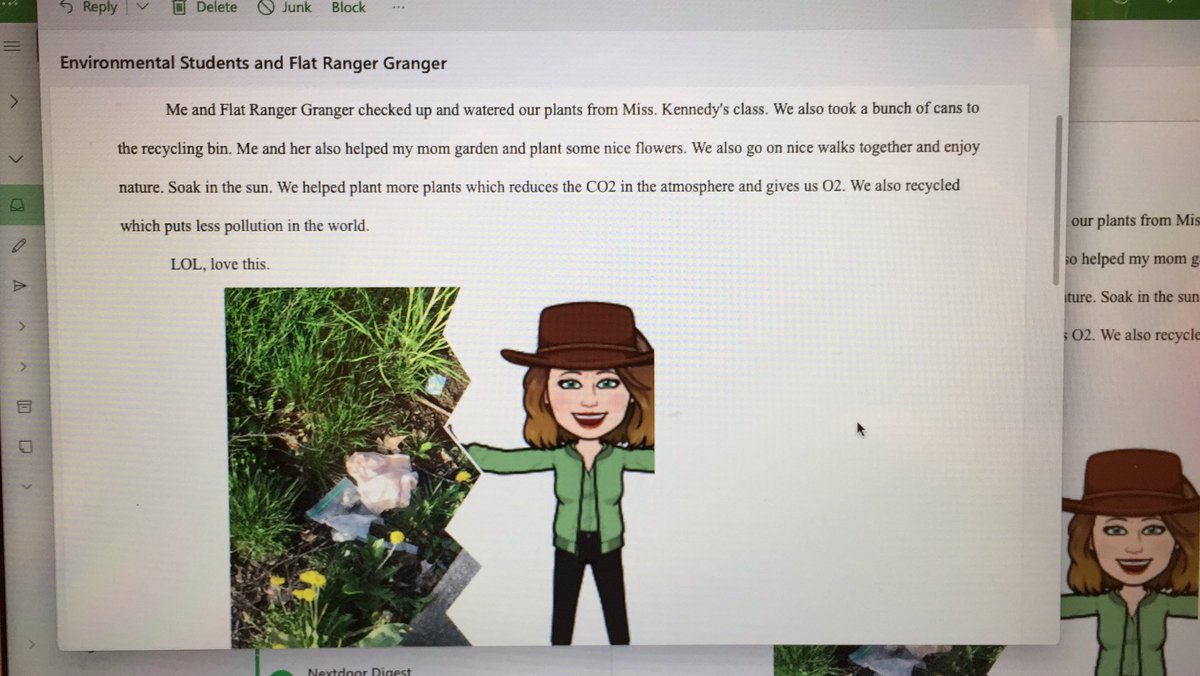 RunSpruce's tweet image. First student to do work with Flat Ranger Granger.  Looks like Ms. Kennedy’ s environmental students from Centennial HS are out and about doing hands on science and emailing their experiences.