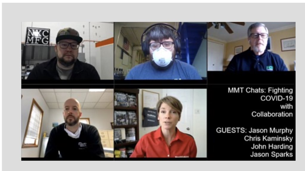 MMT_ChristinaF's tweet photo. @NXCMFG @PCS_Company @ConceptMold & Muskegon Community College chat about a coalition they formed to produce face shields to help fight COVID-19. #MFGHEROES #MoldMakingMatters https://t.co/cGlupKAdY7 https://t.co/PKc9eXXdes