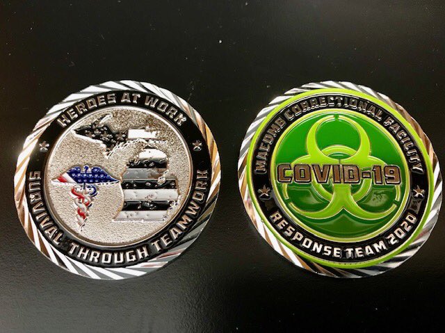 Stephenson_G4's tweet photo. Administrative staff at MRF present coins to employees for their dedication and hard work during these challenging times @MDOCCFA @MDOCFOA @SteeceKris @EricHerbert14 @RobertLeduc12 @MichiganDOC https://t.co/hw4gA0eyzr