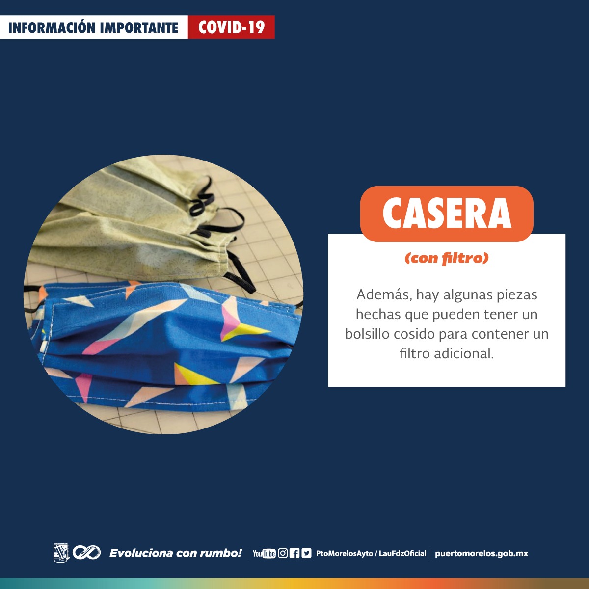 Es importante que todos usemos cubrebocas, si somos portadores de #COVID19 y no lo sabemos, reducimos la posibilidad de contagiar, si estamos saludables reducimos la posibilidad de contagiarnos. El #cubrebocas no sustituye las medidas de prevención. #QuédateEnCasa #PuertoMorelos