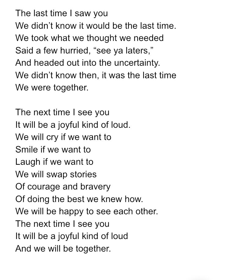 Sometimes, when the feelings are so big, they have no choice but to spill out onto the page. Until we are together again: you matter. You are loved. ❤️