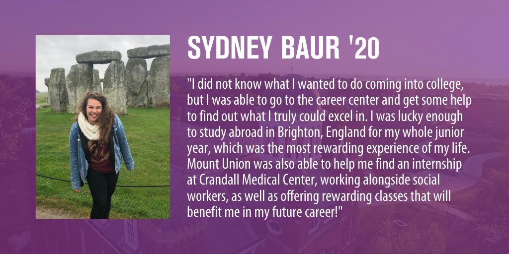 Human development and family science major, Sydney Baur '20, plans to begin her career or pursue a graduate degree in marriage and family counseling or social work after graduation.

Read more: bit.ly/2zgKnPT
Share your #MountUnion story: bit.ly/3a5Strx