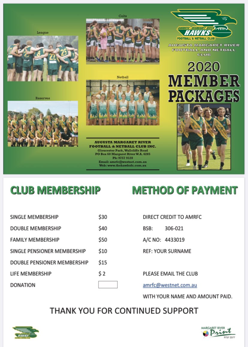 AMRFNC's tweet image. Our Membership Options for 2020!

Thank You for Your Continued Support 🦅

#WAFL #AFL #SWFL #MargaretRiver #football #netball
