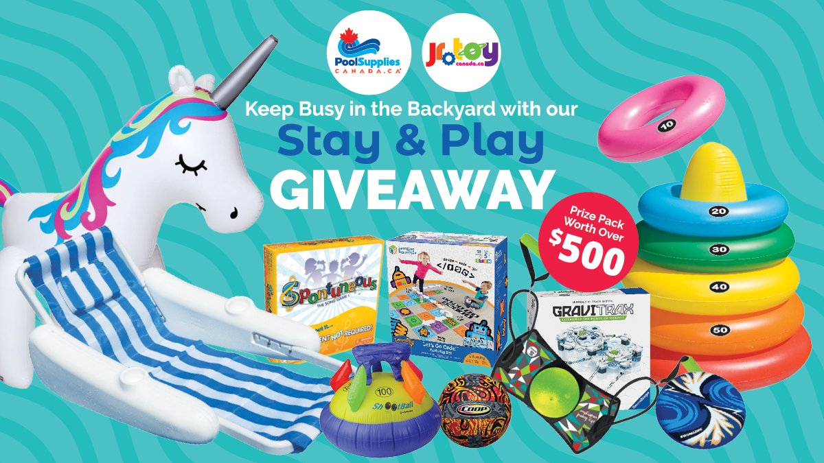 🌟STAY &amp; PLAY GIVEAWAY!🌟

<a href="/PoolSuppliesCdn/">Pool Supplies Canada</a> &amp; <a href="/JRToyCompany/">jrtoycompany</a> Want to Help Make Your Time at Home Fun! 🏡⛱️

➡️Enter🔗[poolsuppl.ca/3c97zyl]
➡️Like &amp; Retweet with #StayAndPlay 

Good Luck!

#ContestAlert #StayHome #Contest 
Contest Ends June 6th, 2020 at 4:59 pm EST