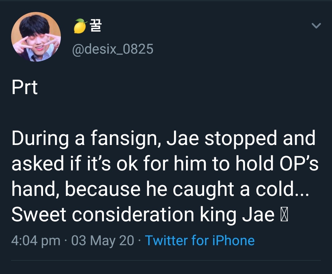 this is how jae treats his fans from fansign, prerec or even in twt ;-;