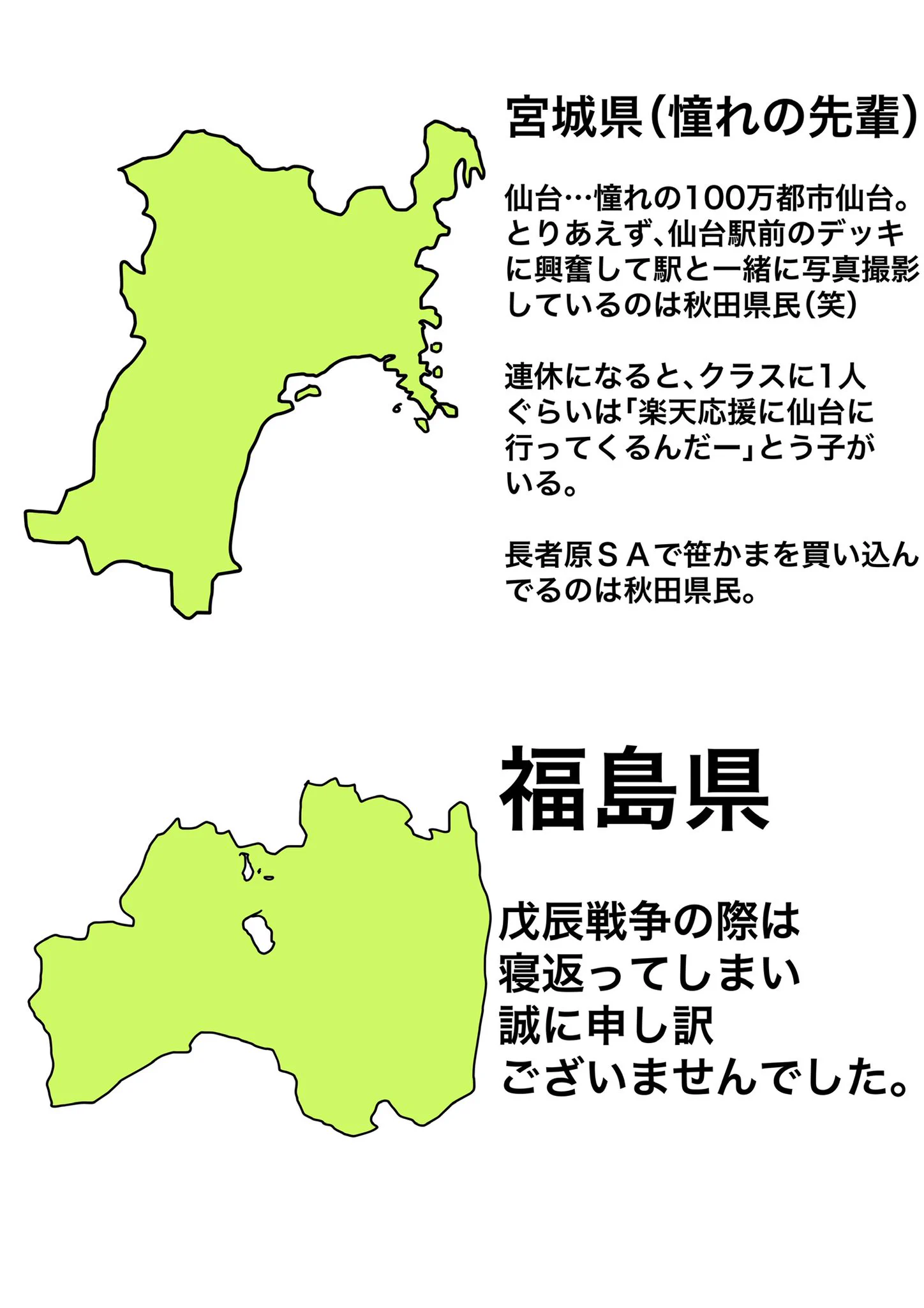 自分が秋田県と考えた時の？東北の相関図がこれwww