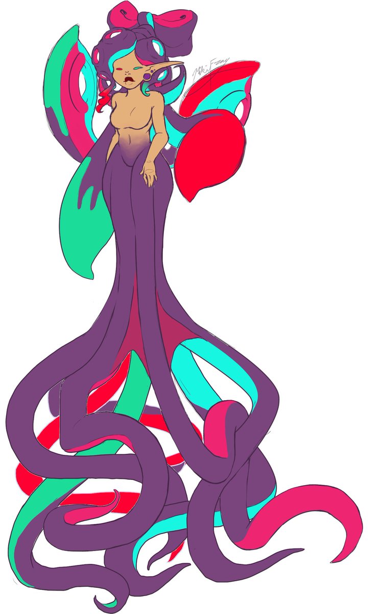 OGMikifray's tweet photo. #MerMay Day 2, 2020
 I promise, I'm not falling behind- YET.
 Here is my squid mama, my Splatoonsona lol. But as a half n half, so I hope this counts as a mermaid >w>
 #squidmom #splatoonoc #digitalartwork https://t.co/rZlhEj67tK
