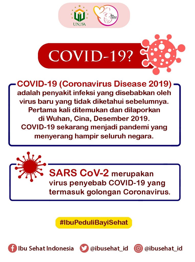 Ibusehat_id's tweet photo. COVID-19
nama penyakit infeksi yang merupakan singkatan dari Corona Virus Disease,ditemukan pertama kali th 2019 di Wuhan, Cina.

Penyebab COVID-19 golongan coronavirus yg awalnya dinamakan novel Coronavirus(nCOV).Februari 2020,WHO mengubah nama virus dari nCOV menjadi SARS CoV-2 https://t.co/9SNCUmSQZZ