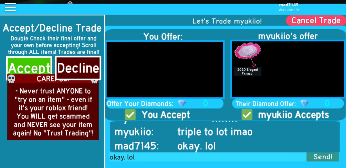 ℳ On Twitter Proof That I Dint Scam When Cross Trading Trader Glowinqdreamz She Went First And Then I Gave Her The Robux Royalehigh Rh Tradeproof Rhproof Https T Co Rcbeqzj5bb - can you trade on roblox if your under 13