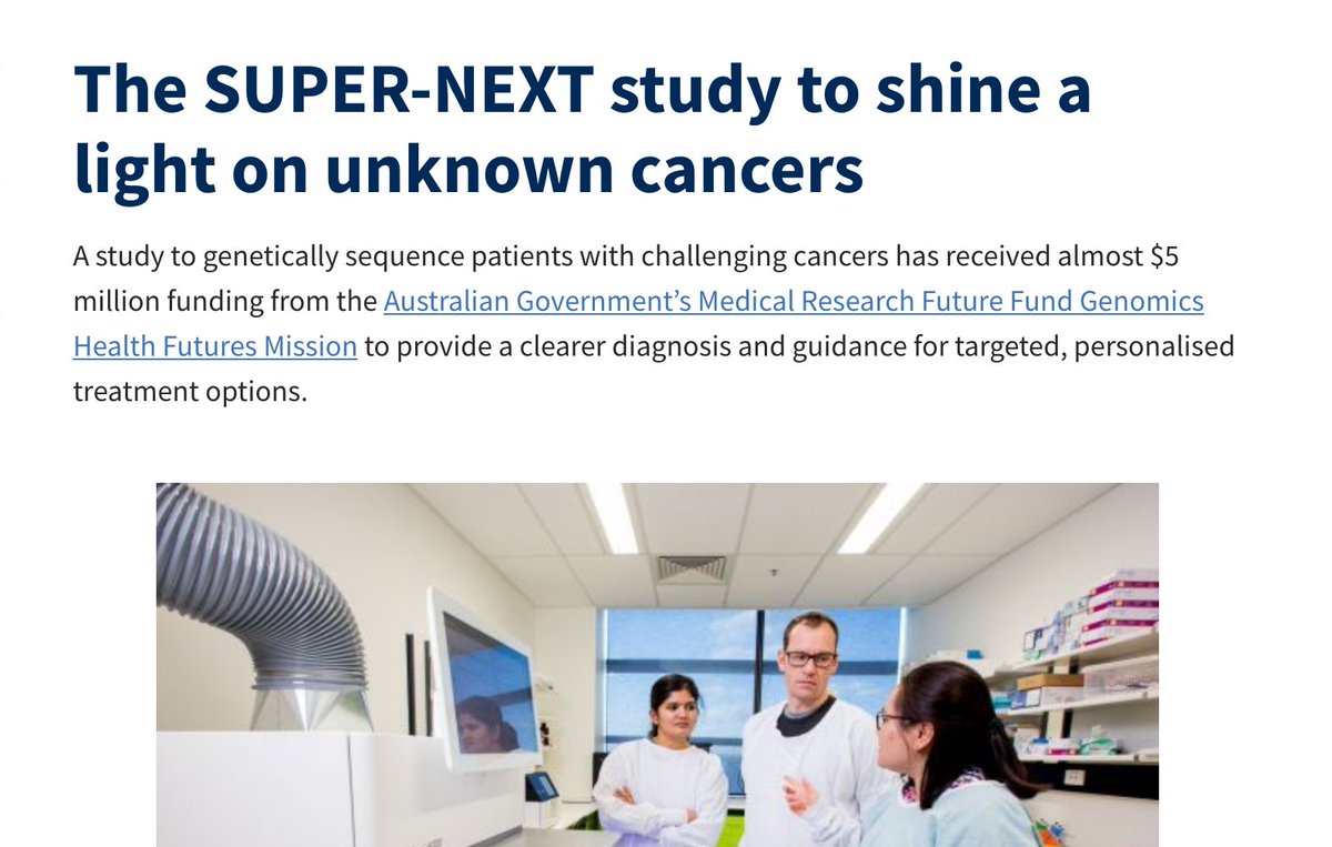 GenCancerCentre's tweet image. The SUPER-NEXT study to genetically sequence patients w/ cancers of unmet need—providing clearer diagnosis &amp;amp; targeted, personalised treatment options—has received almost $5m MRFF funding, led by @rtothill in collab w/ @LindaMileshkin @PeterMacCC &amp;gt;&amp;gt; mdhs.unimelb.edu.au/centre-for-can…