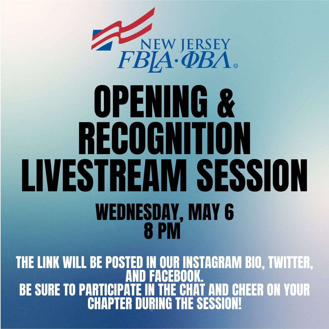 njfbla's tweet photo. Be sure to tune in tomorrow to watch our Opening &amp; Recognition Livestream Session! If you have a Google account, you are able to set a reminder as well as participate in the chat comment feature during the stream! 

Use this link to access the livestream:
https://t.co/EXljW2tFFS https://t.co/LKJUHbcvgg