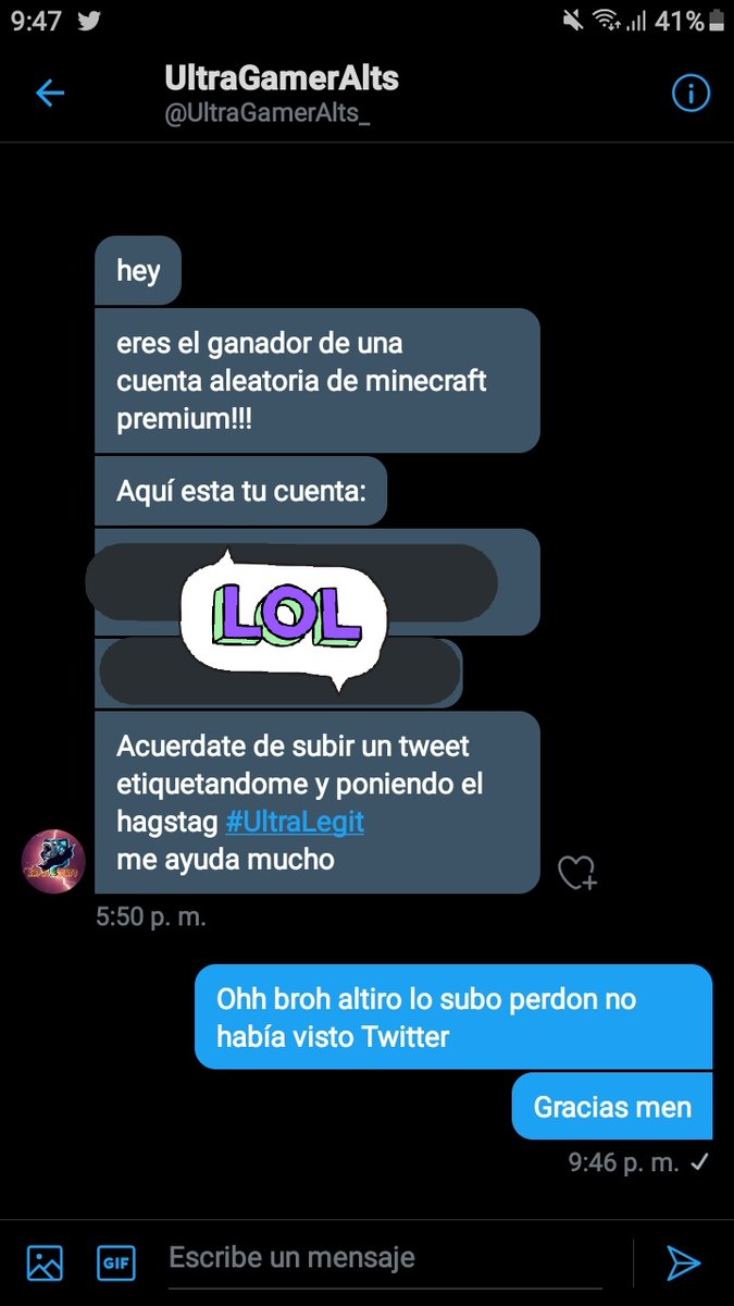 ofuscxdo's tweet photo. @UltraGamerAlts_ gracias máster 💯% legits #UltraLegit https://t.co/lYAWx5JycC