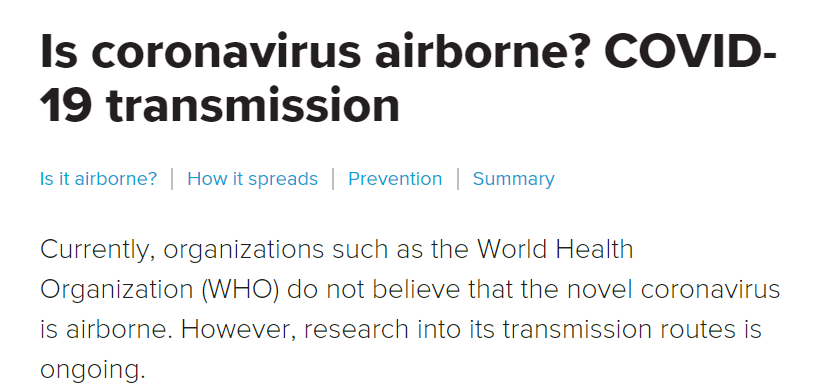 1/13 There are still tons of news pieces every day about whether  #COVID19 is 'airborne'This is understandable, because airborne=infectious=scaryBut we know that the disease isn't airborne, at least not in the traditional senseWhat's going on?